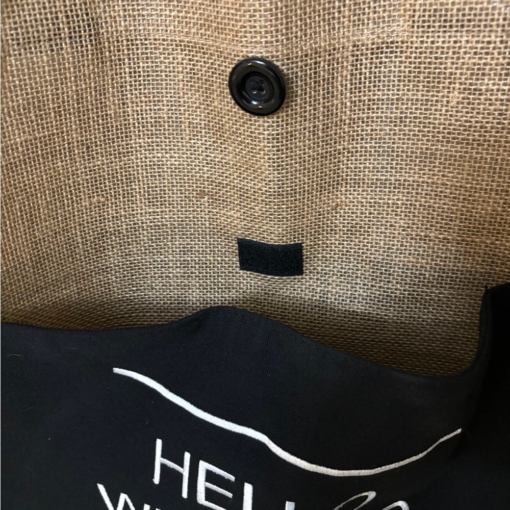 Hello Weekend Burlap Tote Bag with Black Pocket - Picture 9 of 9